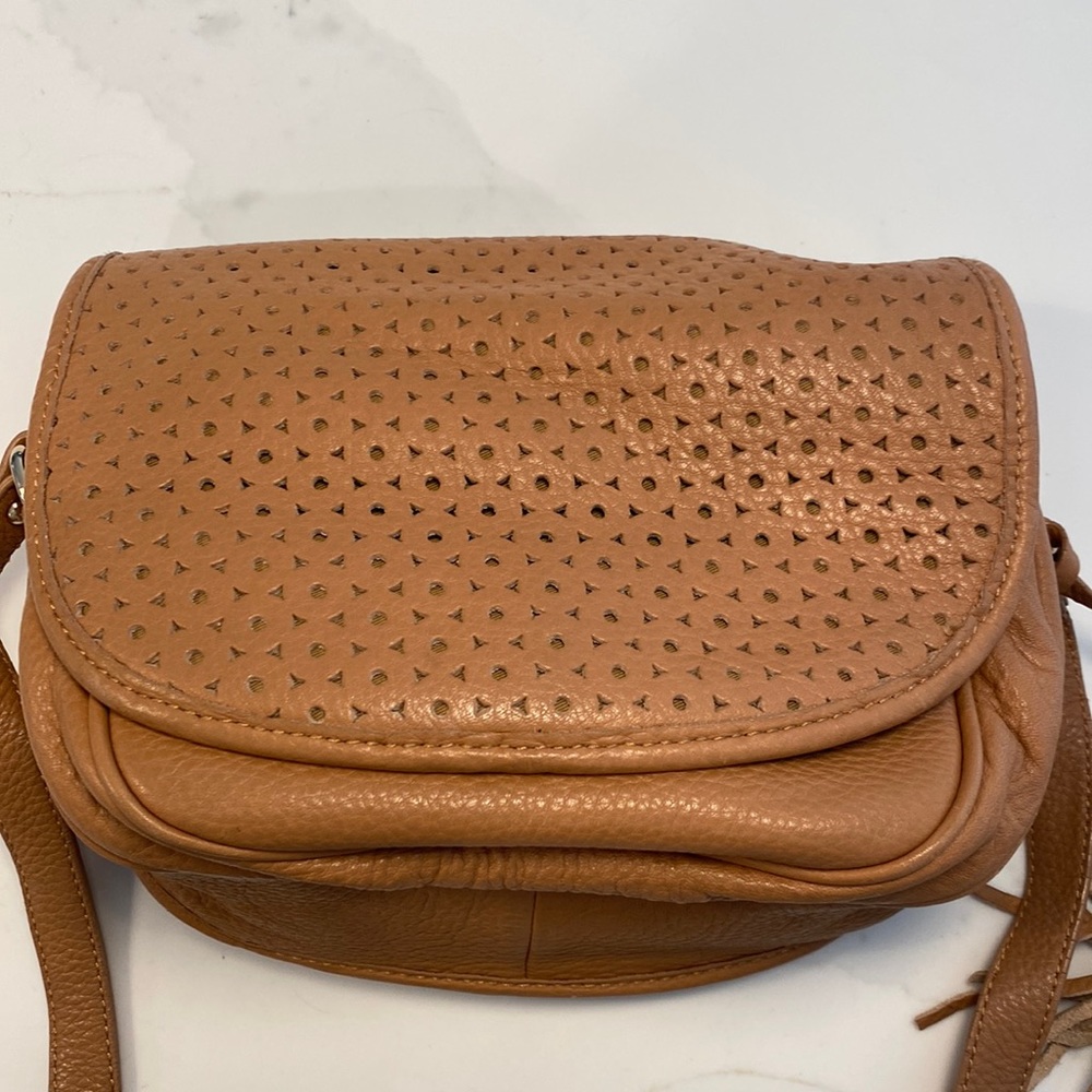 Isaac Mizrahi genuine pebble leather crossbody bag.